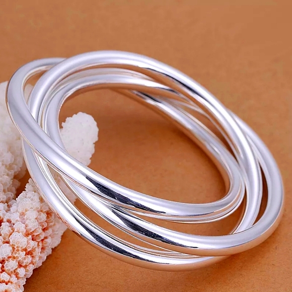 Bangle Bracelets Sterling Silver Three Piece Set - Picture 1 of 9